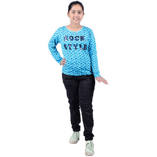 Kid Kupboard Cotton Girls T-Shirt, Blue, Full-Sleeves, 11-12 Years KIDS8270