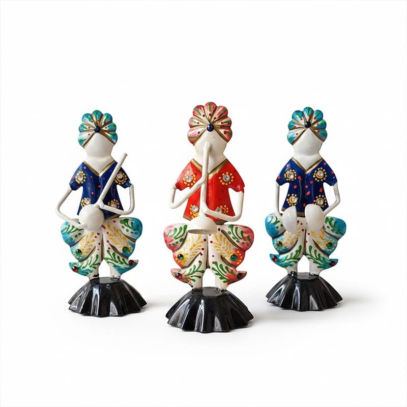 Handcrafted Punjabi Traditional Musicians Decorative Figurines, Iron, Colorful, Set of 3, Indoor Table Decor for Home, Living Room, Office view 2
