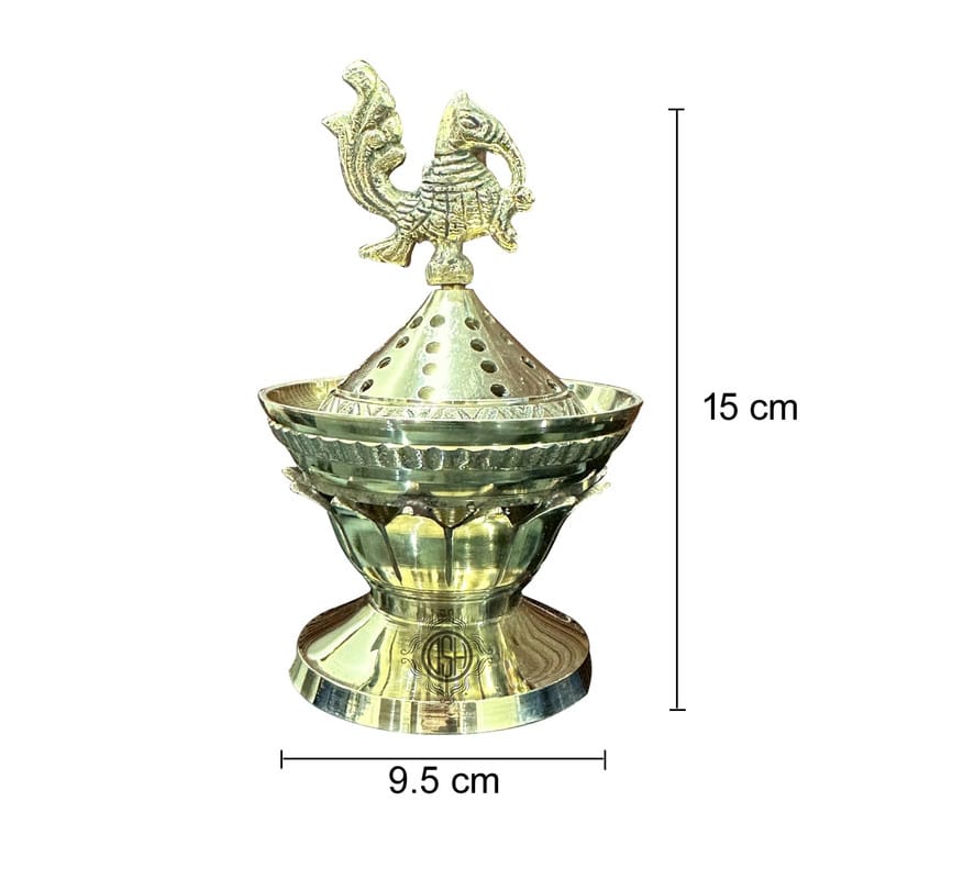Brass Incense Burner Dhoop Dani Peacock Bakhoor Holder Decorative Insence Burner for Home Purifying Office Temple Prayer Butler.(LBN-20-KAMALmor) view 2