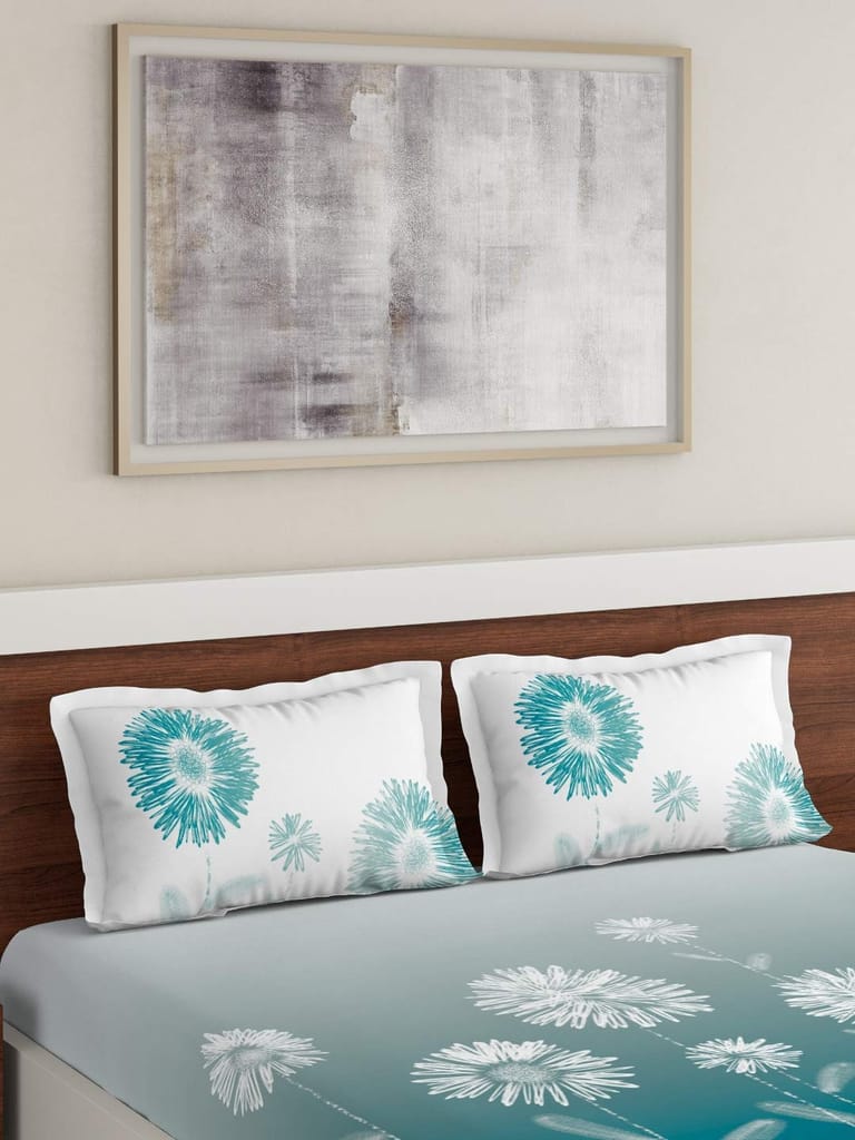 DDECOR - Primary Collection 100% Cotton Floral Pattern 136TC King Fitted Sheet|180 CM X 198 CM| - Turquoise view 2