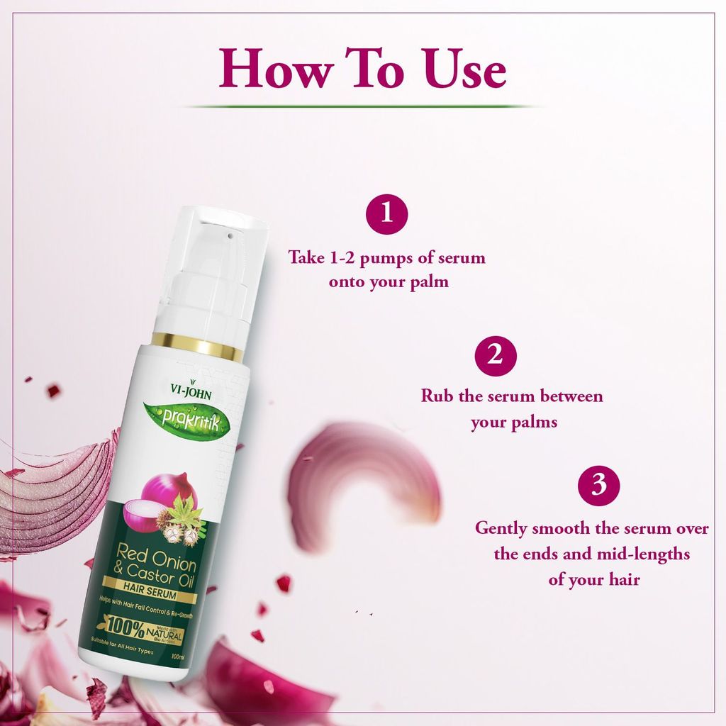 VI-JOHN Prakritik Red Onion & Castor Oil Hair Serum for Frizzy Free, Strong, Shiny Hair | Deep Smoothing & Nourishing for Hair Growth and Healthy Hair, 100% Natural Bioactives | 100ML view 2