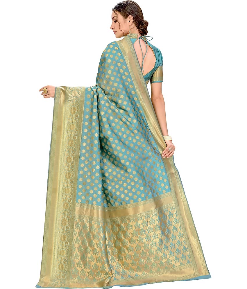 Sariya Jacquard Self Design Saree With Unstitched Blouse Piece ( LightGreen ) view 2