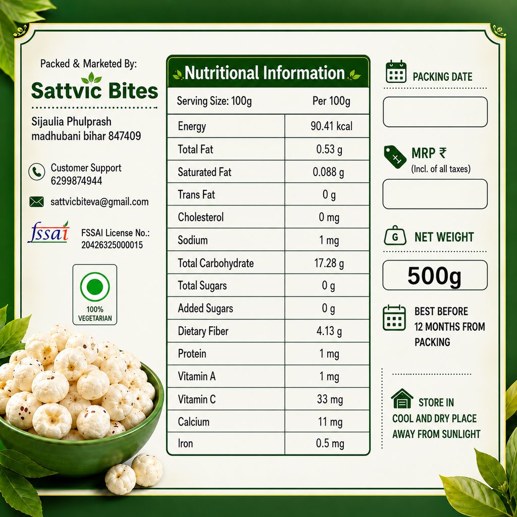 Sattvic Bites 6 Sutta Phool Makhana 500gm view 2