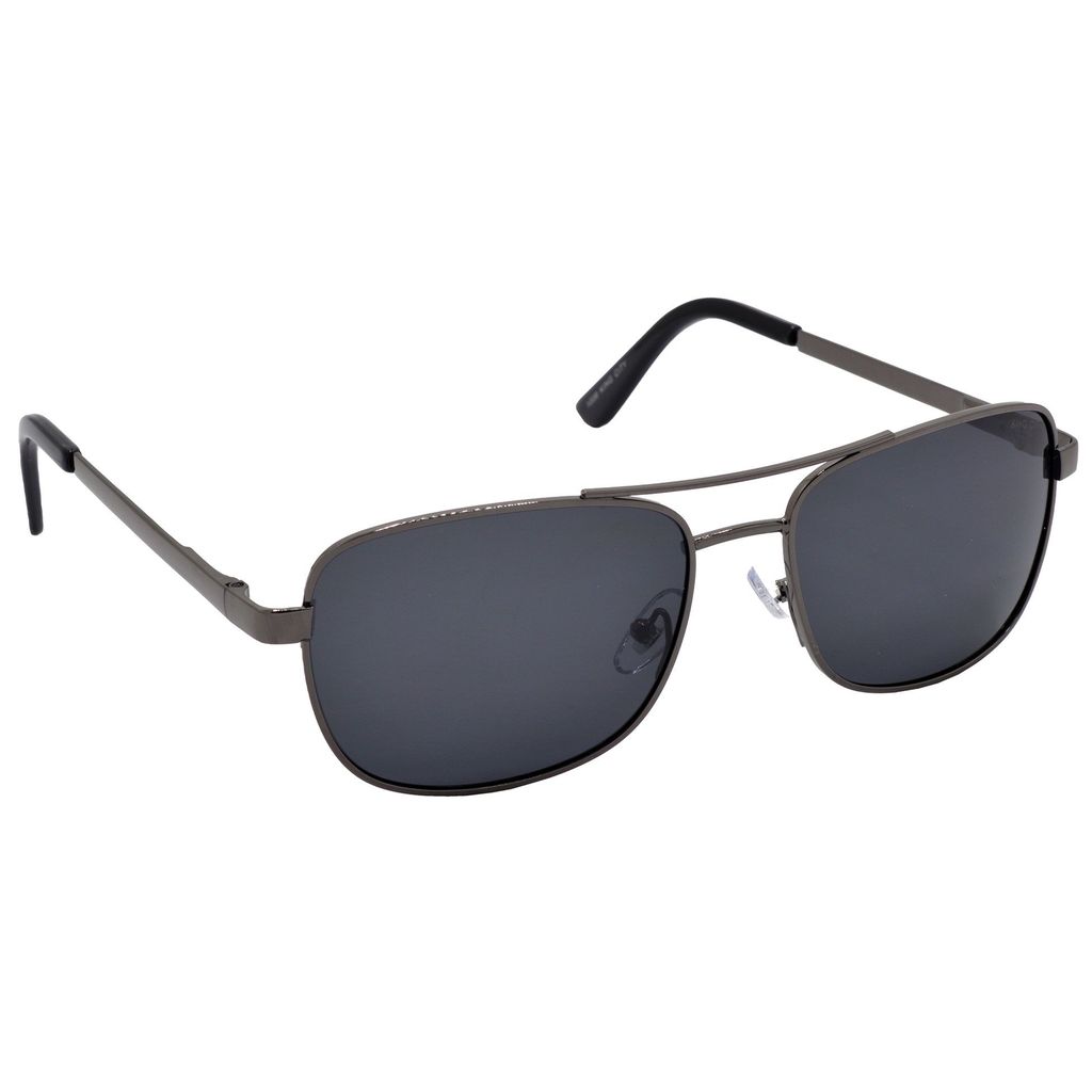 Stylish Rectangular Full-Frame Metal Polarized Sunglasses for Men and Women | Black Lens and Grey Frame | HRS-KC1008-GRY-BK-P view 2