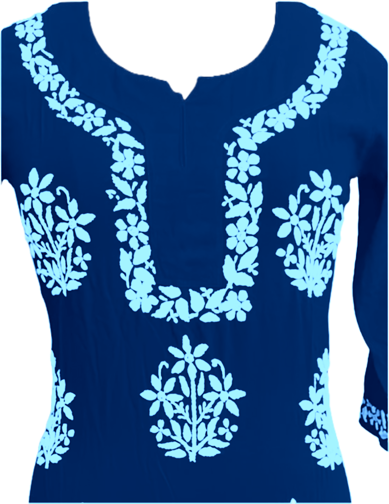 Blue Chikankari Kurta with Gala Booti Embroidery Work view 2