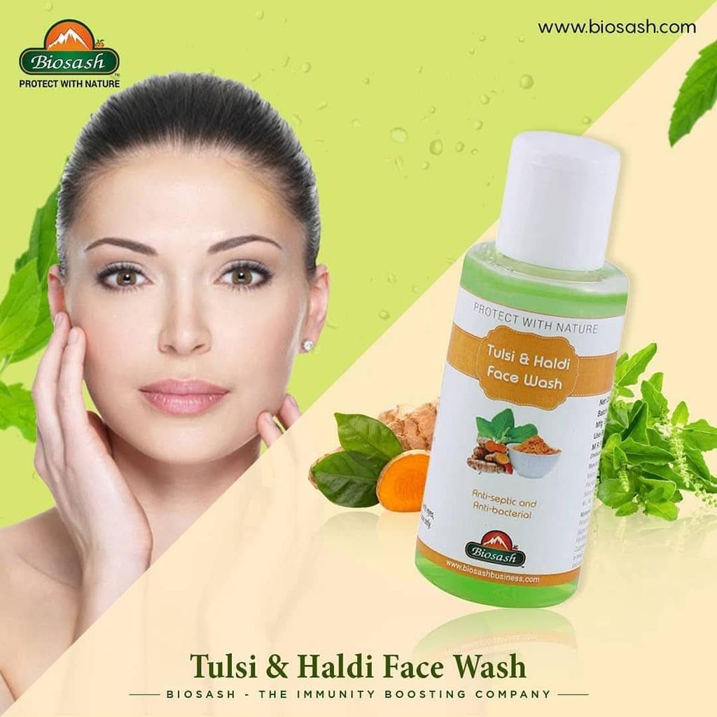Biosash Tulsi And Haldi Face Wash 100ml | Herbal Facial Cleanser with Tulsi & Haldi | Gentle Deep Cleansing, Acne Care & Tan Removal | Anti-Septic & Anti-Bacterial | For Oily, Dry, Sensitive Skin view 2