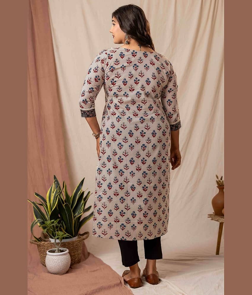 AMTHI Women Cotton Self Design Straight Kurti ( Cream ) view 2