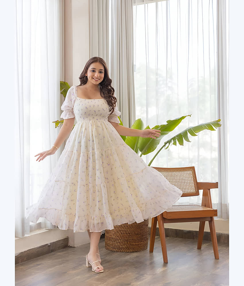 OTABU Women Polyester A-line Dress ( White )