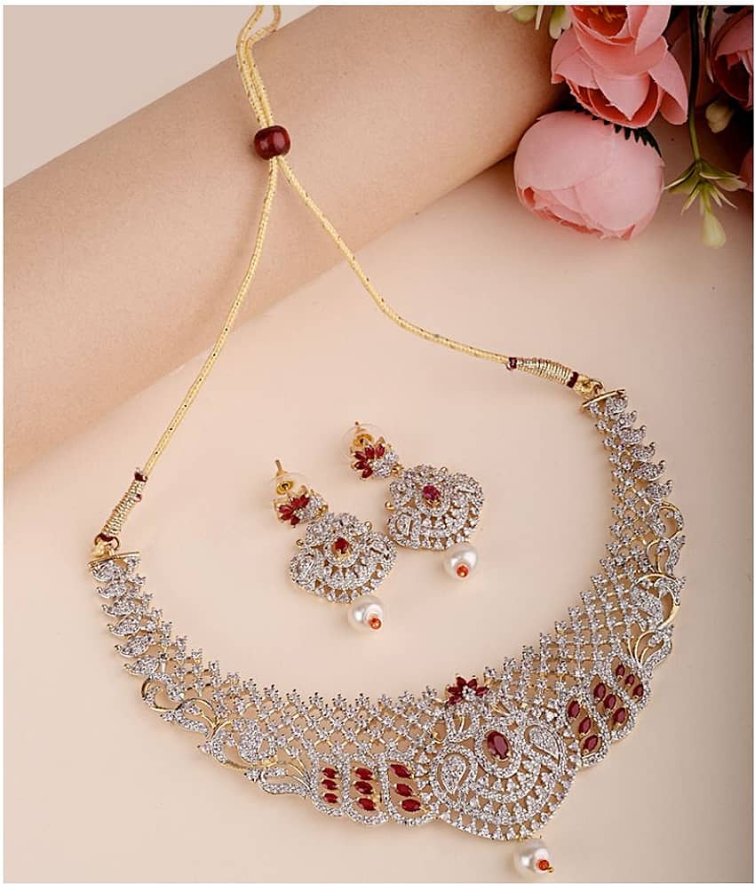 Navya Collections Alloy Maroon Contemporary/Fashion Necklaces Set Choker view 2
