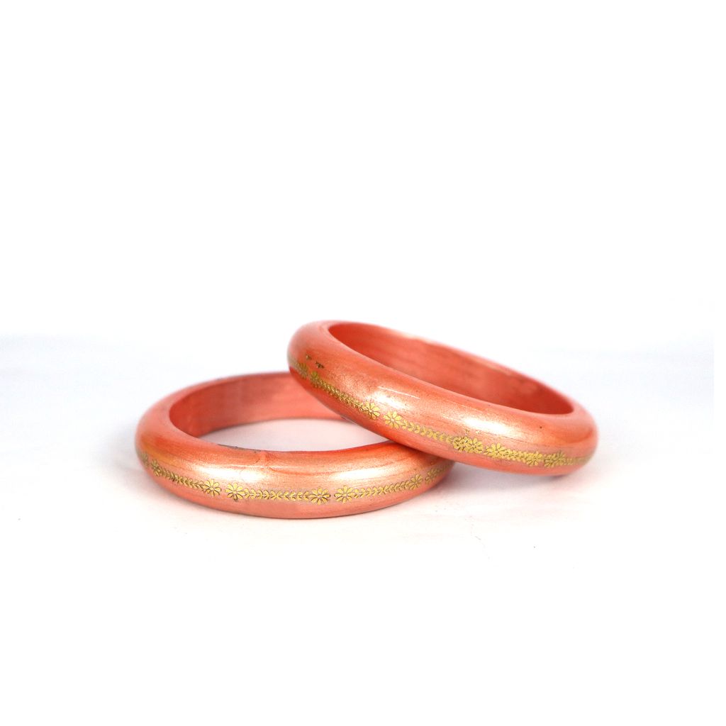 FHS Rajasthani Inner Gold Work Lac Bangles Set- Peach view 2