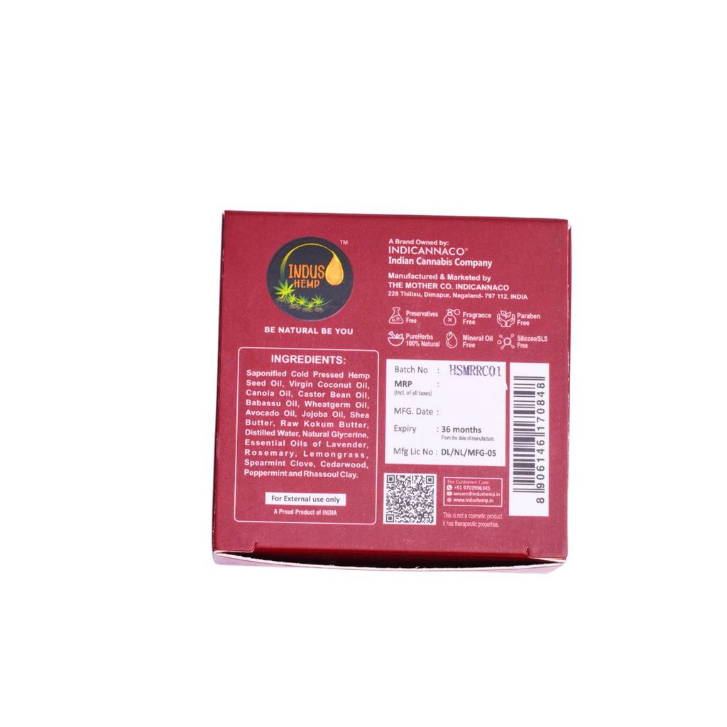 INDUS HEMP MOROCCAN RED RHASSOUL CLAY| LUXURY SHAMPOO BAR|STIMULATES SCALP FOR SOFT FULLER & SHINIER HAIR | HANDMADE SOAP| 100G 3.52 oz view 2