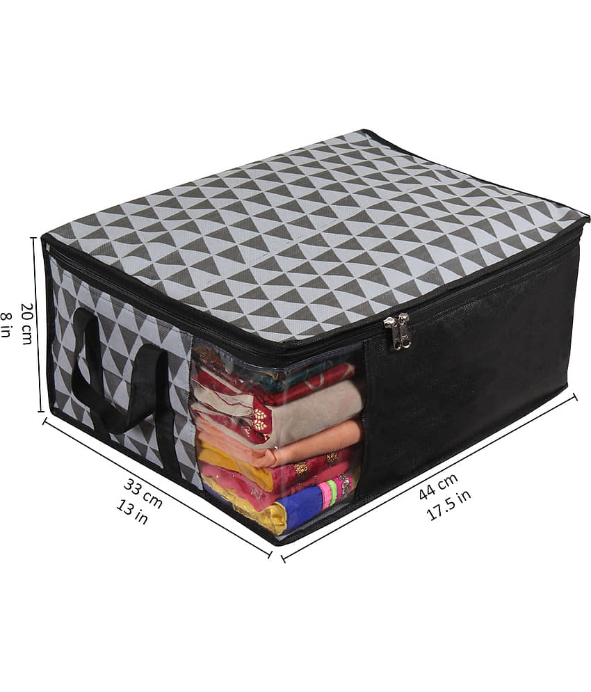 PrettyKrafts Non Woven Saree Cover Storage Bags Premium Quality Saree Organizer for Wardrobe/Cloth Organizer Pack of 3 -GreyB view 2