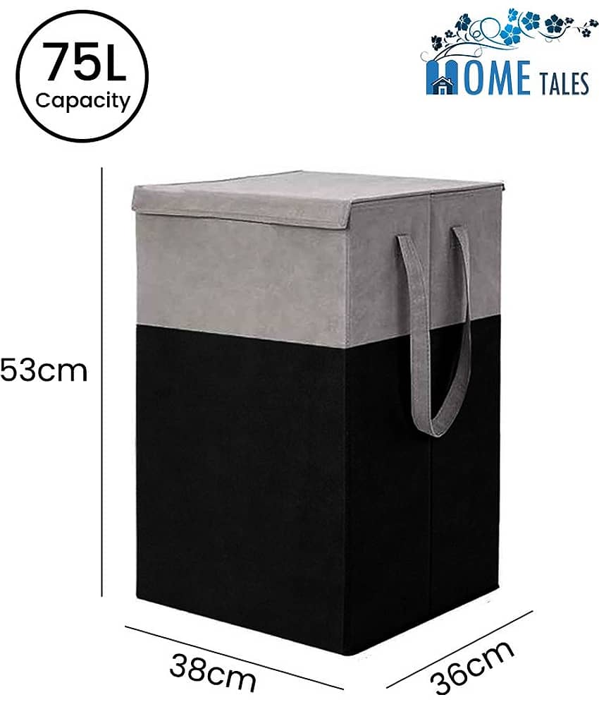 75 L Foldable Storage Box/Laundry Bag for Clothes|Toy Storage Box with Lid & Handle,Beige & Purple (Pack of 1 ) view 2