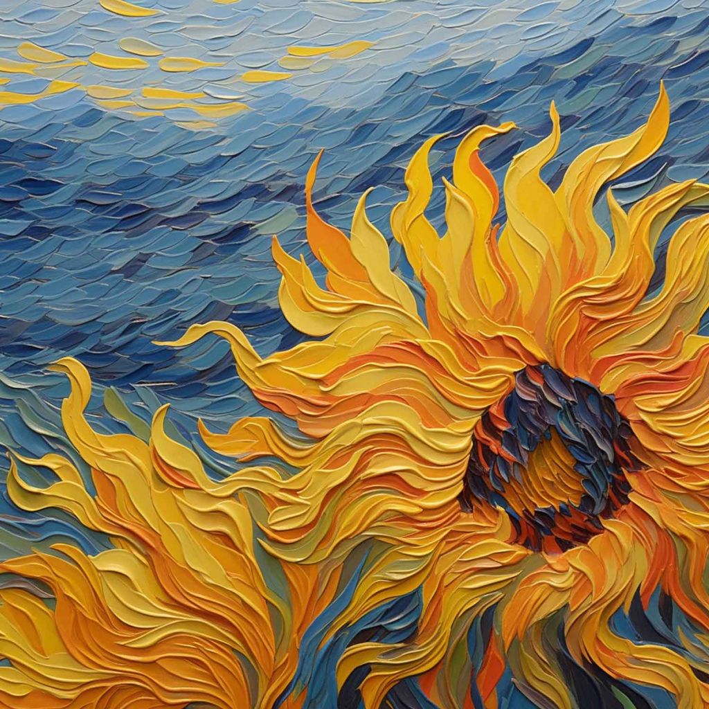 VIBRANT SUNFLOWER CANVAS PAINTING 24in X 24in WITH BLACK FRAME view 2