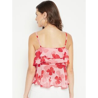 PURYS Women Pink Floral Regular Top view 2