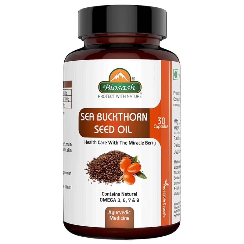 Biosash Sea Buckthorn Seed Oil Capsules 30 Caps | CO2 Extracted from Certified Organic Berries | Omega 3 6 7 9 | Liver Health | Rich in Antioxidants & Vitamins | Skin, Hair, Immunity & Wellness |