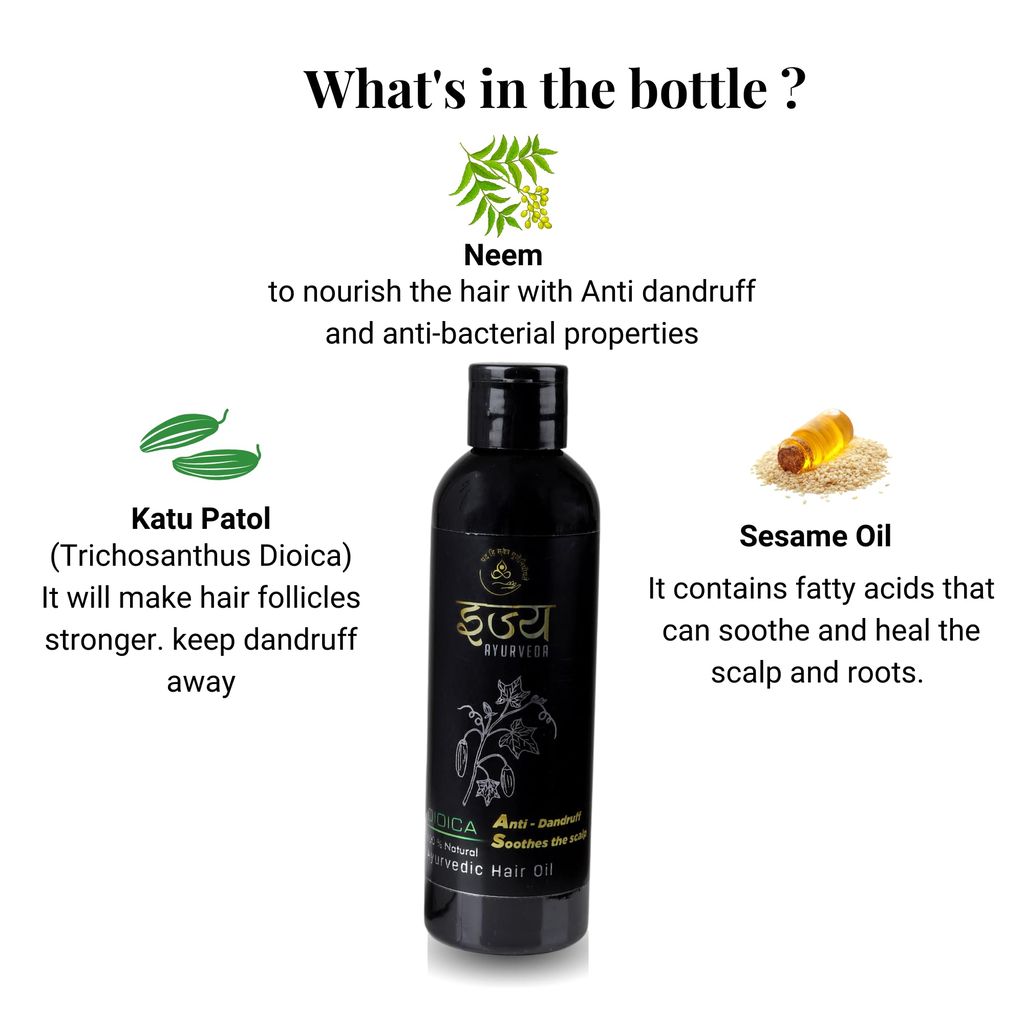 Ijya Ayurveda Dioica Ayurvedic Anti-Dandruff Hair Oil - Fights Dandruff & Nourishes Scalp | Soothing Blend with Katu Patol, Neem, Sesame Oil & Chandan | 100% Natural | Ijya Ayurveda | 180 ml view 2