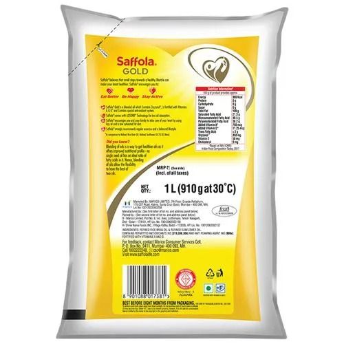 Saffola Gold Refined Cooking Oil, 1 L Pouch view 2