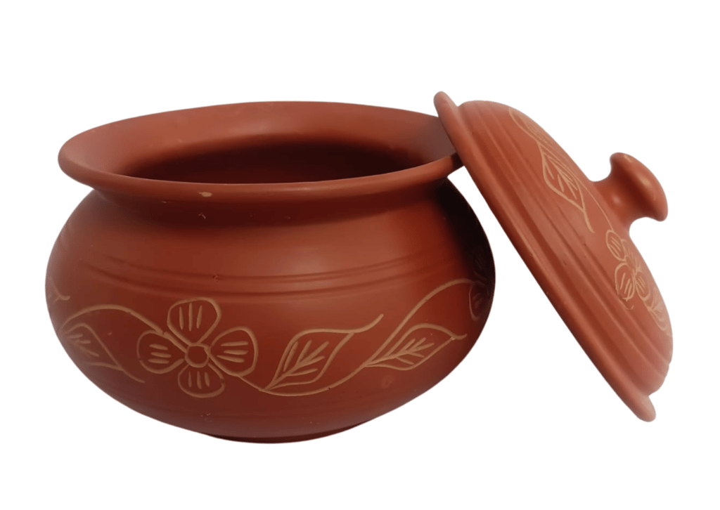 Handcrafted Clay Pot with Lid, Perfect for Cooking and Serving Traditional Indian Dishes (Medium Size) view 2