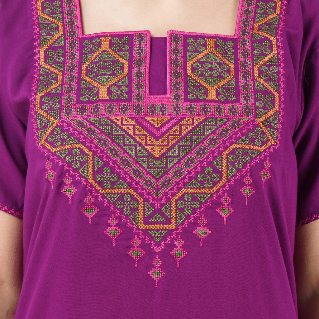 VALENCIA SLEEPWEAR Cotton LizzyBizzy Embroidery Nighty Nightwear Maxi Nightgown Plain Purple view 2