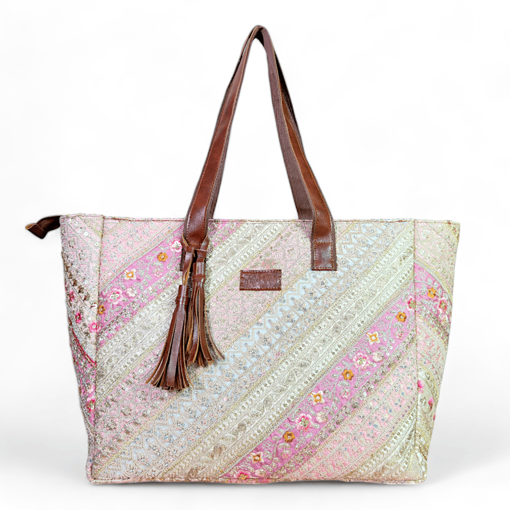 PRASHU Recycled Embroidery Lace Tote Bag Women Handbag For Office, Shopping,Travel & Gifting Shoulder Bag For Women & Girls