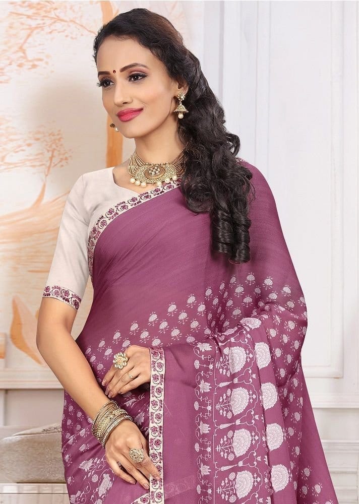 Digital Printed Georgette Saree in Old Rose view 2