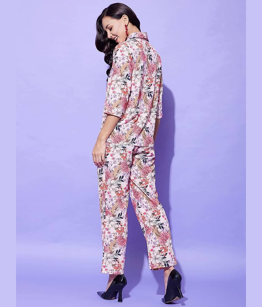 StyleStone Women Printed Shirt With Trousers Co-Ord Set ( Peach ) view 2
