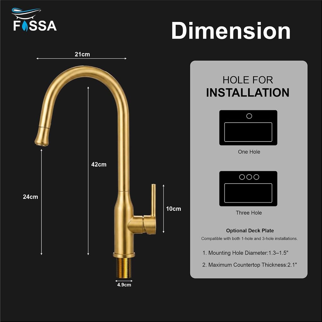Omega Single-Flow 360° Hot & Cold 304 Stainless Steel Kitchen Mixer Faucet gold view 2