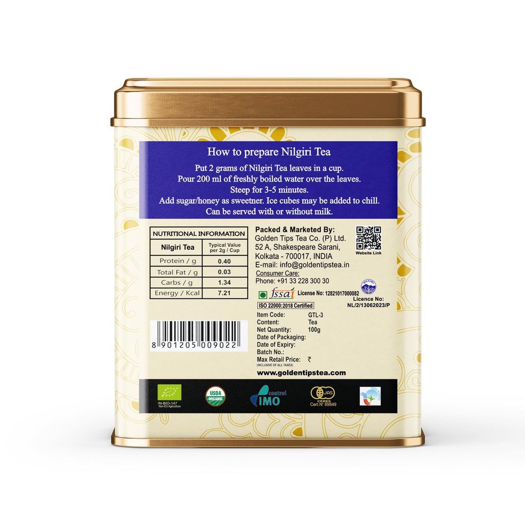 Golden Tips Nilgiri Black Tea Loose Leaves Tin can (100 Gram, 50 cups) view 2
