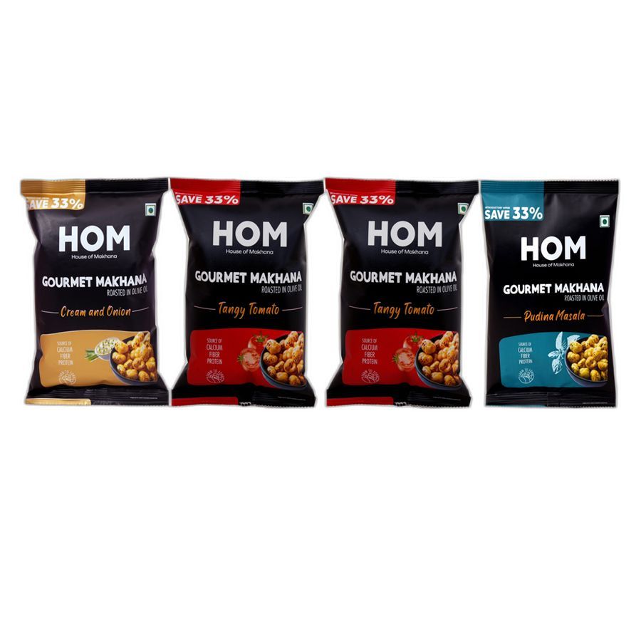 Gourmet Makhana (Pack of 4) with Flavours of Pudina Masala, Cream & Onion , Tangy Tomato , Tangy Tomato. - 56 gm view 2