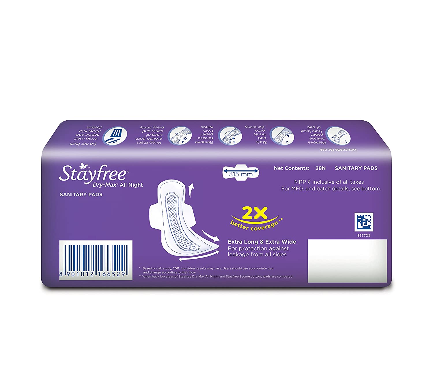 Stayfree Dry Max All Night XL Dry Cover Sanitary Pads For Women With Wings, 28 Pcs view 2