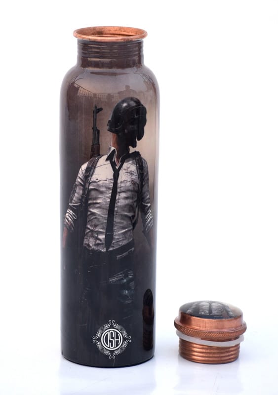 Copper Bottles for Printed with Art Work, Travelling Purpose Bottles, Yoga Ayurveda Healing, 950 ML (Design SM 21) view 2