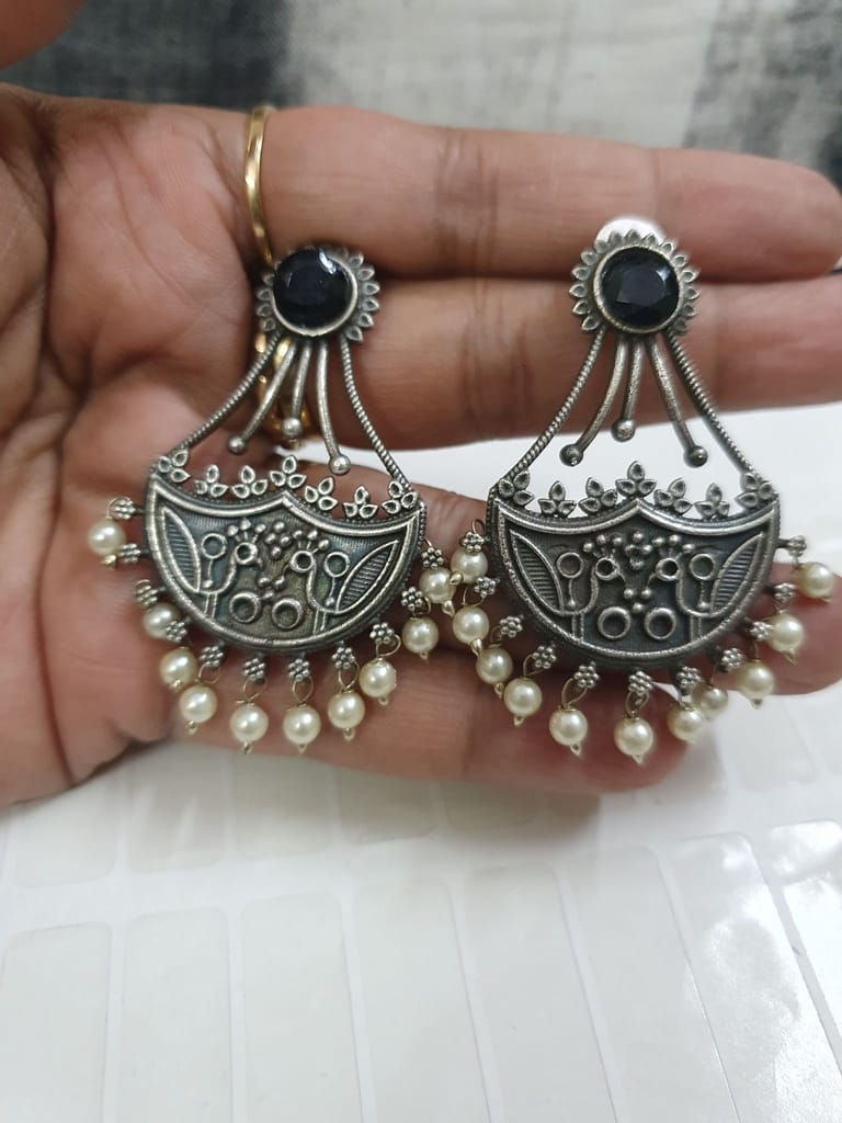 German Silver Oxidized Beautiful Earrings view 2