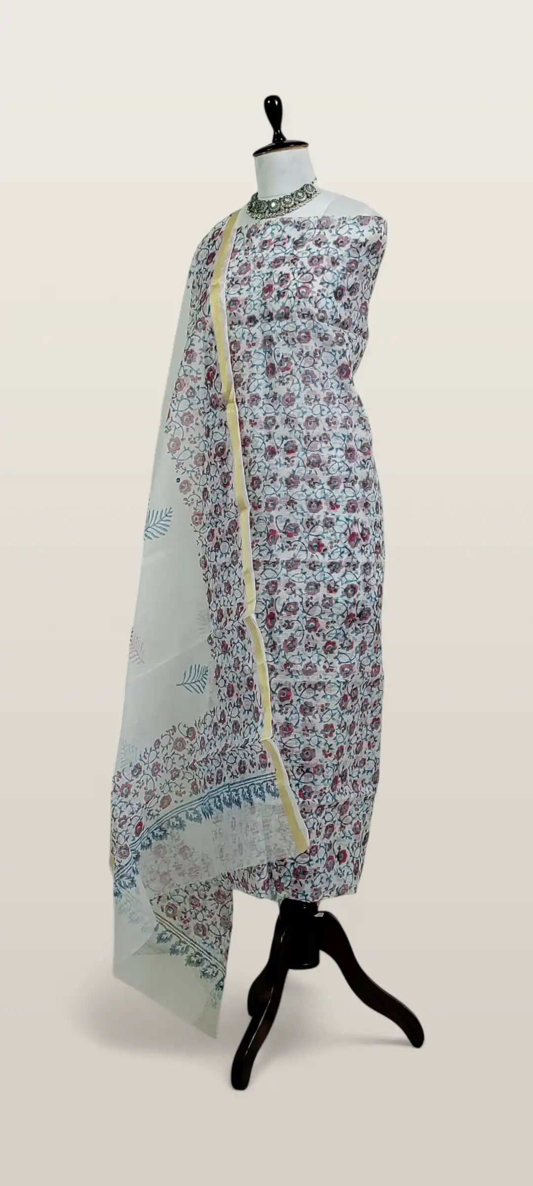 Kota Doria Dress Material Slate Blue Floral Jaal view 2