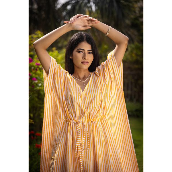 Blooming Sunshine Long Kaftan Yellow (52 Inch) view 2