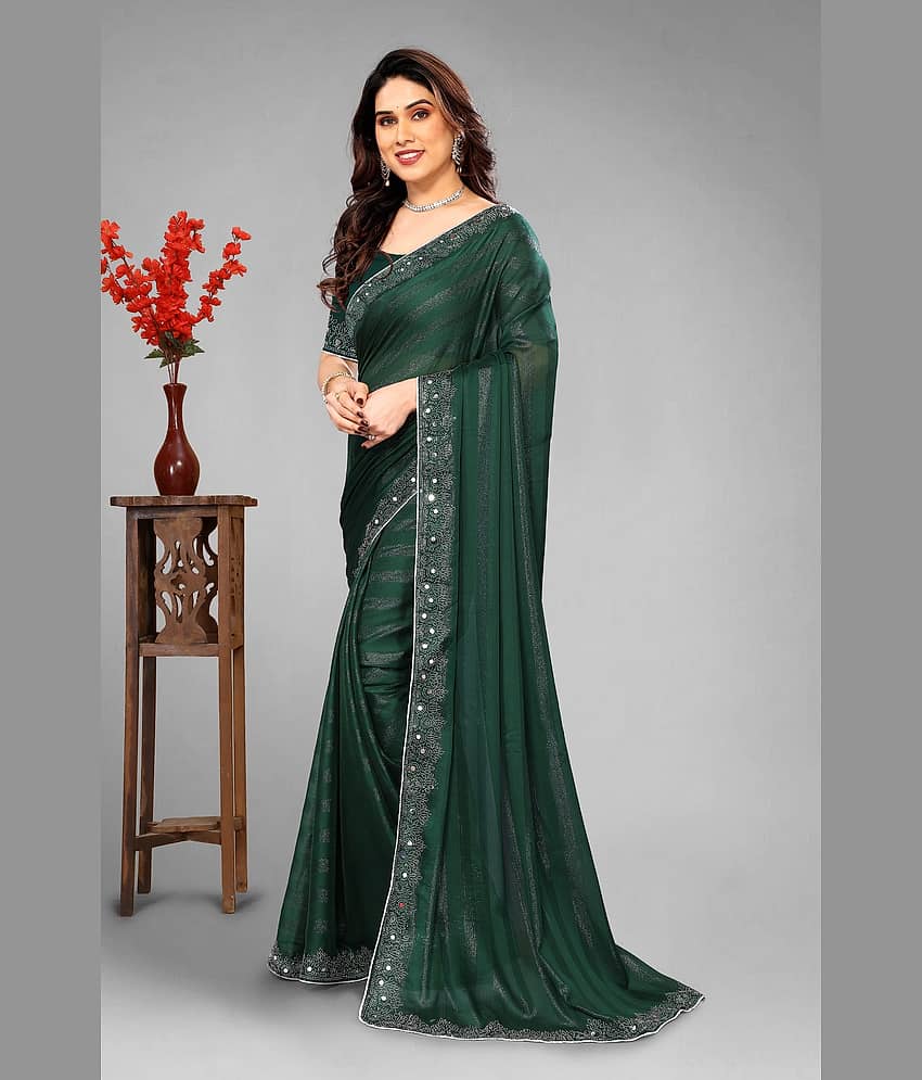 VEERAIVA Chiffon Embellished Saree With Unstitched Blouse Piece ( Purple ) view 2