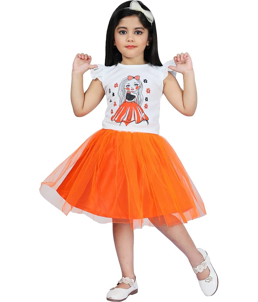 M.MONGELA DRESSES Cotton Blend A-line Dress For Girls ( Pack of 1 , Orange )