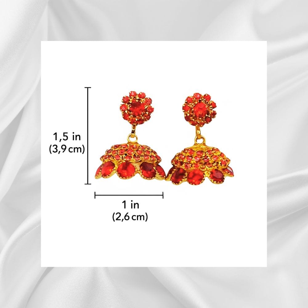 Traditional Stone Studded Jhumka Earrings for Women & Girls – Vintage Floral Design, Multicolor Combo Set of 3, Antique-Style Ethnic Party Earrings (Colour May Vary) Pack of 3 view 2
