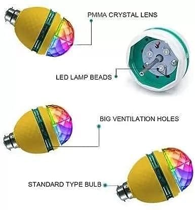 DAYBETTER 360 Degree Rotating LED Crystal Bulb Magic Disco LED Light,LED Rotating Bulb Light Lamp Festival for Party/Home/Diwali Decoration Home view 2