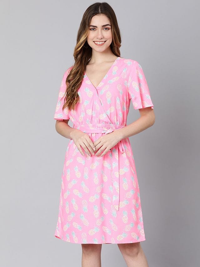 Barbie Pink Floral Print Tie-Knotted Women Dress view 2