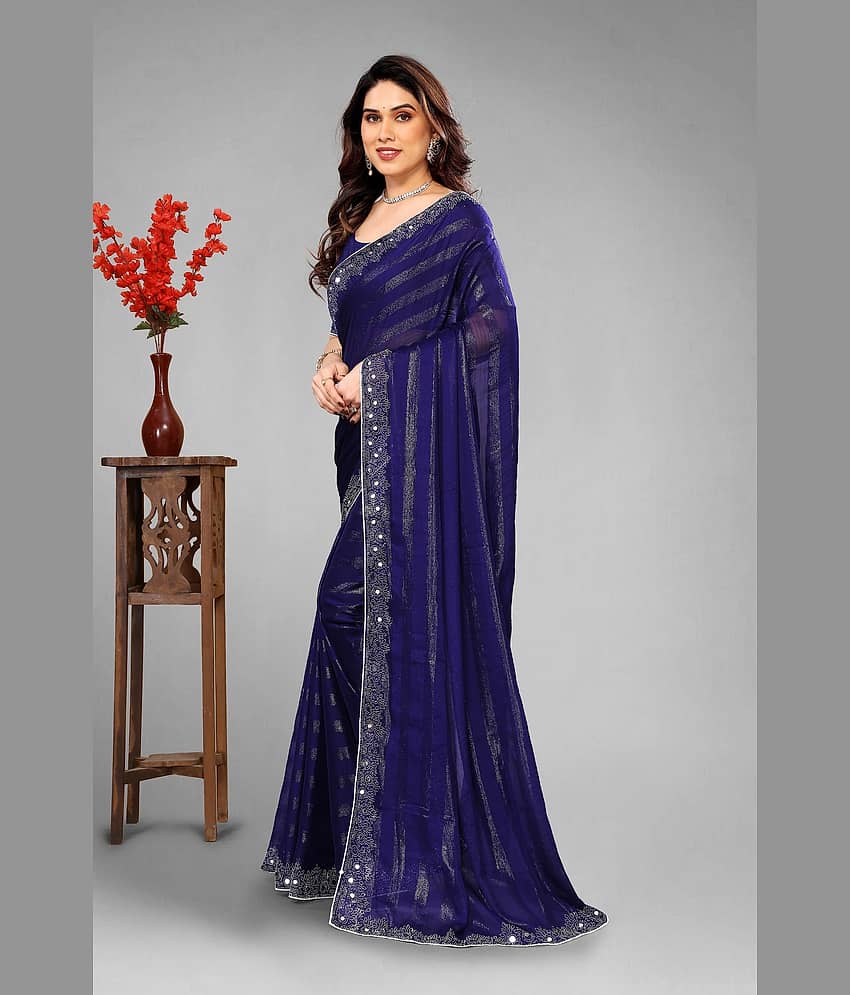 VEERAIVA Chiffon Embellished Saree With Unstitched Blouse Piece ( Purple ) view 2
