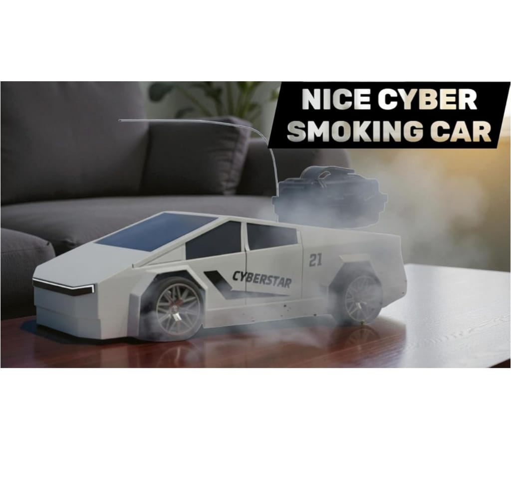 VTTOYS Cyberstar Remote Control Smoking Car, Rechargeable RC Tesla-Style Vehicle with Water Smoke Effect, Gray Electric Toy Car with USB Charging Cable view 2