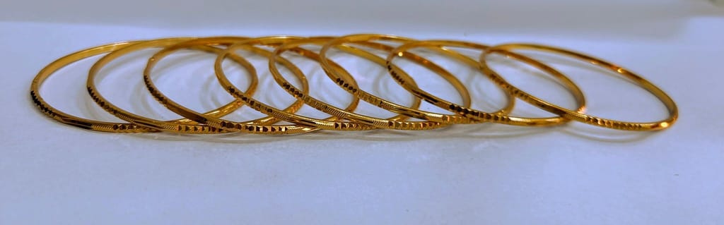 Gold Plated Textured Bangle Set of 8 view 2