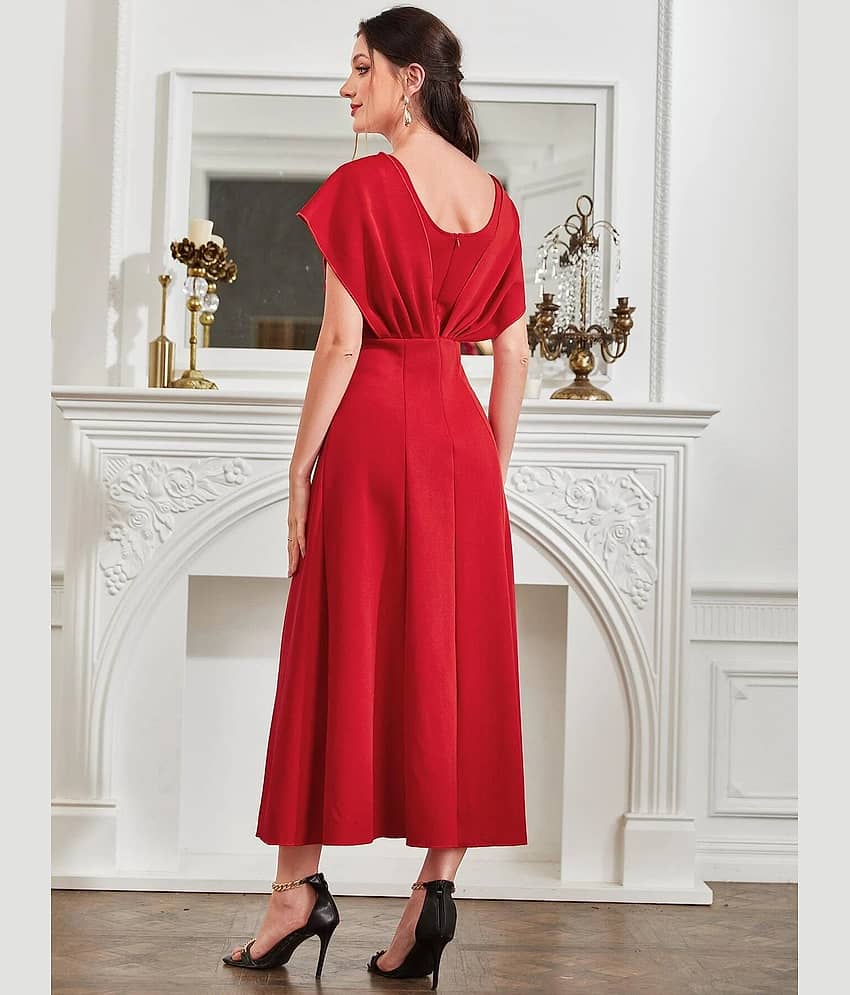 kotty Women Viscose Rayon Solid Fit & Flare Dress ( Red ) view 2