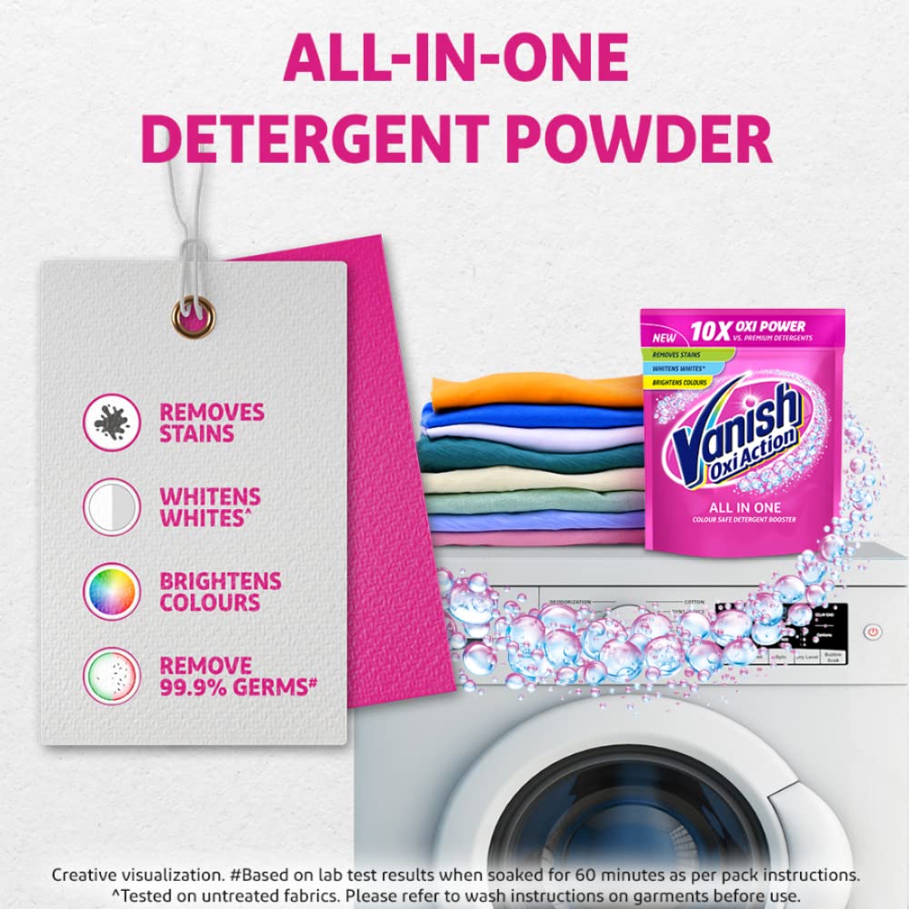 Vanish All in One Liquid Detergent Booster - 180 ml | Stain Remover for Clothes | Whitens Whites Brightens Colours| Suitable with all Washing Detergent Powders and Liquids view 2