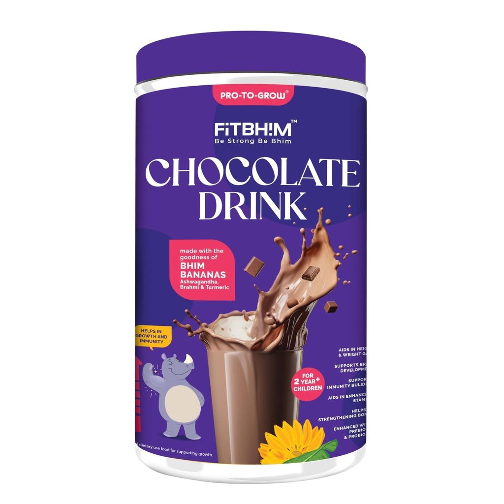 Pro To Grow Fitbhim Nutritional Chocolate Drink Powder 200g | Enriched with Bhim Banana | Belgian Chocolate Flavor for Kids (2+ years) | Ideal for Brain Growth & Immunity Support