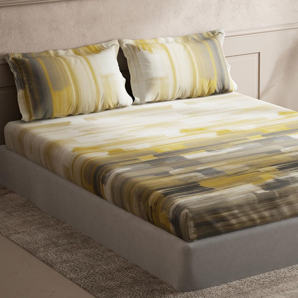 DDECOR - Cherish Collection 100% Cotton Abstract Pattern 150TC Super King |274 CM X 274 CM| with 2 Pillow Covers - Yellow view 2