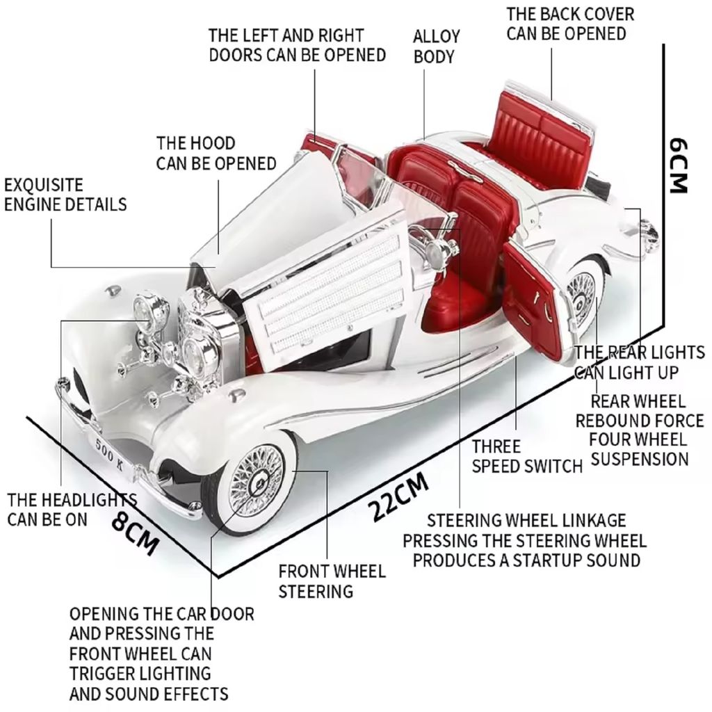 KTRS ENTERPRISE 1/24 1936 Vintege Car Diecast Cars Model modified alloy Simulation sound light metal collectible for Children toy view 2