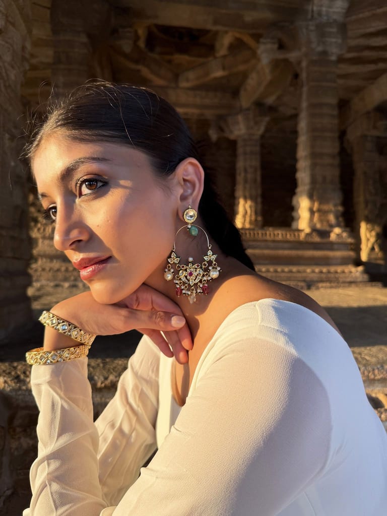 Lipika Chandelier Multicoloured Stones SP Polki Earrings view 2