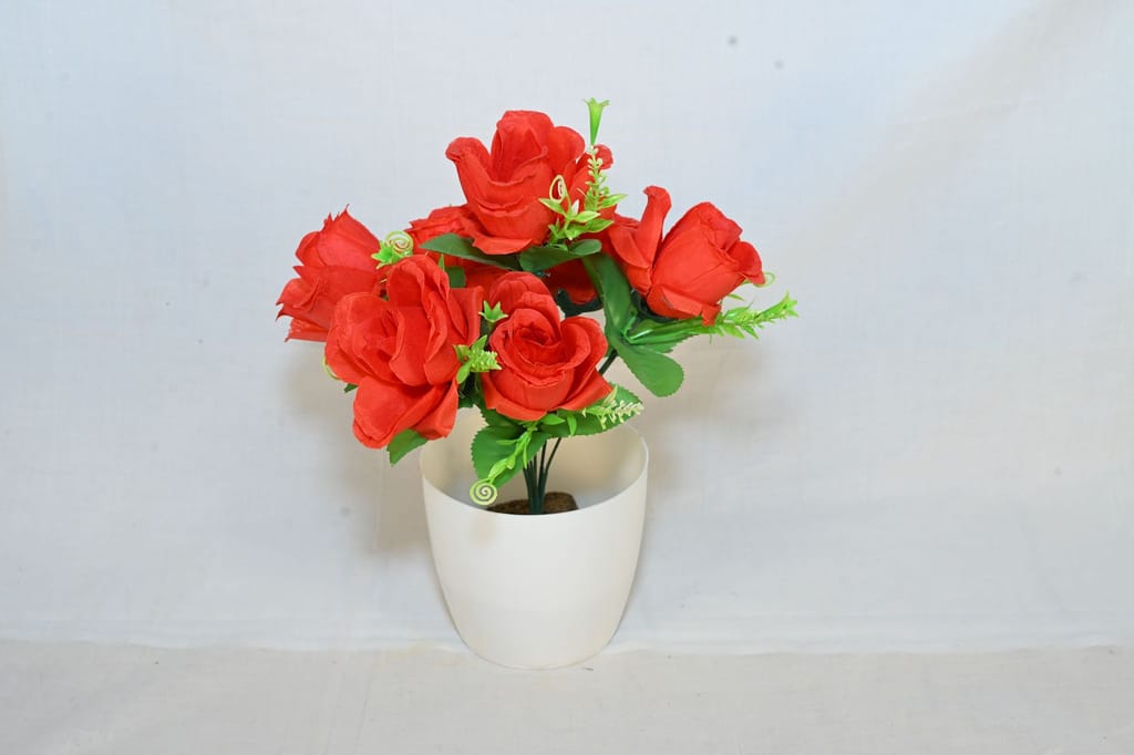 Artificial Rose Flower Plant with White Pot for Home Decor view 2